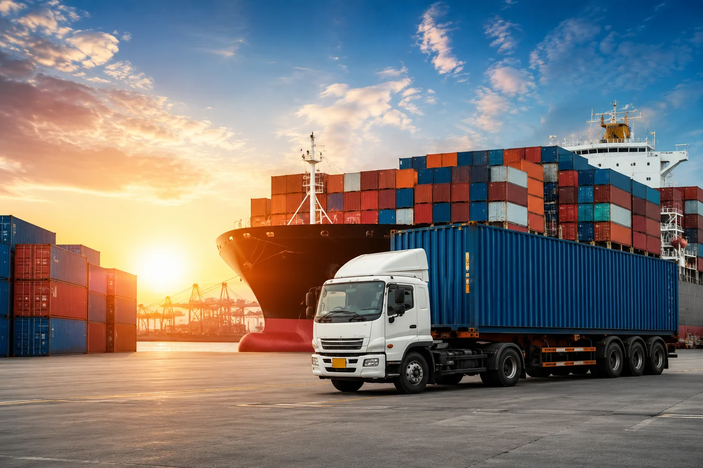 Container truck and cargo vessel supporting Impexia Venture export logistics